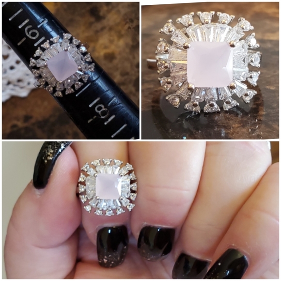 Genuine 2ct Princess Cut Rose Quartz Ring Size 7 - Picture 7 of 7